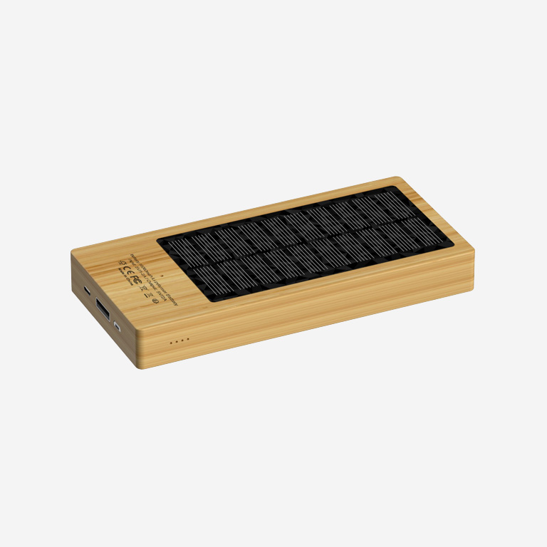 Powerbank από μπαμπού 10.000mAh με ηλιακό πάνελ.